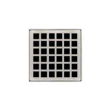 4" x 4" Center Drain Strainer with Squares Pattern Decorative Plate, and 2" Throat for QD 4
