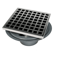 Squares Center Drain 5" Drain Kit with Grate Assembly, PVC Clamp Down Drain, and Lift-Out Key
