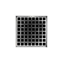 5" x 5" QD 5 Center Drain Complete Kit with Squares Pattern Decorative Plate with PVC Drain Body, 2" Outlet