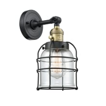 Small Bell Cage Single Light 12" Tall Bathroom Sconce - 3 Way Switch on Socket
