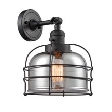 Large Bell Cage Single Light 12" Tall Bathroom Sconce - 3 Way Switch on Socket