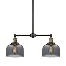 Large Bell 2 Light 24" Wide Linear Chandelier / Semi-Flush Ceiling Fixture