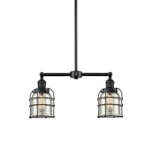 Small Bell Cage 2 Light 21" Wide Linear Chandelier / Semi-Flush Ceiling Fixture