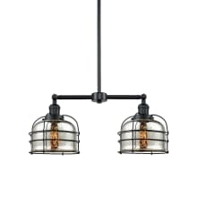 Large Bell Cage 2 Light 24" Wide Linear Chandelier / Semi-Flush Ceiling Fixture