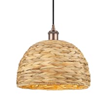 Woven Rattan 12" Wide Pendant with Shade