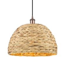Woven Rattan 16" Wide Pendant with Shade