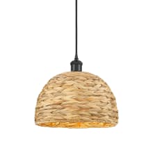 Woven Rattan 12" Wide Pendant with Shade