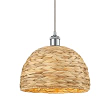 Woven Rattan 12" Wide Pendant with Shade