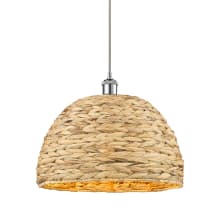 Woven Rattan 16" Wide Pendant with Shade