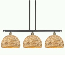 Woven Rattan 3 Light 38" Wide Linear Pendant