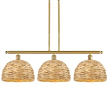 Woven Rattan 3 Light 38" Wide Linear Pendant