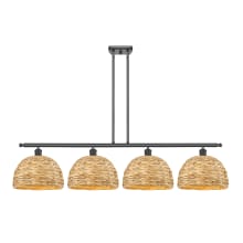 Woven Rattan 4 Light 50" Wide Linear Pendant