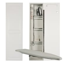 Electric Ironing Center - 15" Wide Built In Swiveling 46" Ironing Board with Light and Timer - Right Side Hinged Door