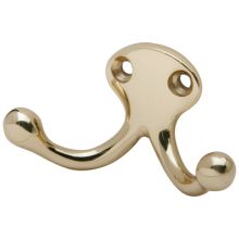 Low Profile Double Cast Brass Wardrobe Hook with 1" Projection