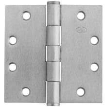 4-1/2" x 4-1/2" Chrome Plated Steel Square Corner Five Knuckle Plain Bearing Standard Weight Hinge - Single Hinge