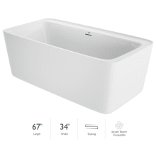 Adatto 67" Free Standing Acrylic Soaking Tub with Center Drain, Pop-Up Drain Assembly and Overflow