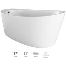 Bria 67" Free Standing Acrylic Soaking Tub with Reversible Drain, Drain Assembly, and Overflow