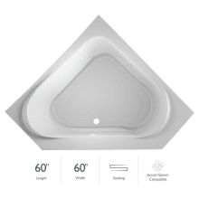 60" x 60" Capella® Drop In Corner Soaking Bathtub with Center Drain