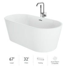 Celeste 67" Free Standing Acrylic Soaking Tub with Center Drain, Drain Assembly and Overflow - Includes Floor Mounted Tub Filler with Hand Shower