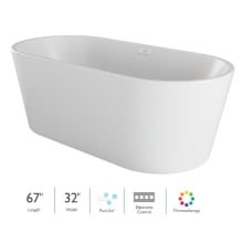 Celeste 67" Free Standing Acrylic Pure Air Experience Tub with Center Drain, Drain Assembly, and Overflow