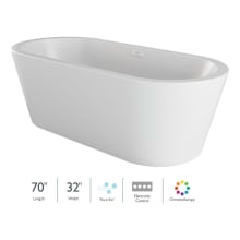 Celeste 70" Free Standing Acrylic Pure Air Experience Tub with Center Drain, Drain Assembly, and Overflow