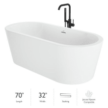 Celeste 70" Free Standing Acrylic Soaking Tub with Center Drain, Drain Assembly and Overflow - Includes Floor Mounted Tub Filler with Hand Shower