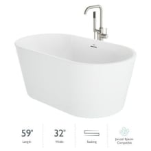 Celeste 59" Free Standing Acrylic Soaking Tub with Center Drain, Drain Assembly and Overflow - Includes Floor Mounted Tub Filler with Hand Shower