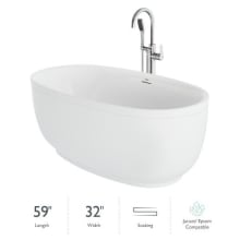 Cosi 59" Free Standing Acrylic Soaking Tub with Center Drain, Drain Assembly and Overflow - Includes Tub Faucet