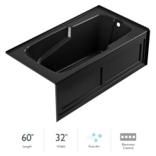 60" x 32" Cetra® Three Wall Alcove Comfort Air Bathtub with Basic Controls, Right Drain and Left Pump and Tub Skirt