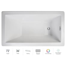 Elara 72" x 36" Acrylic Soaking Bathtub for Drop In Installations with Reversible Drain and Chromatherapy Lighting