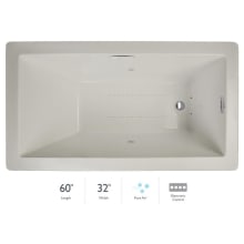 Elara Low Profile 60" x 32" Acrylic Air Bathtub for Drop-In Installations with Left Drain and Basic Controls