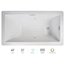 Elara Low Profile 60" x 32" Acrylic Air Bathtub for Drop-In Installations with Left Drain and Chromatherapy Lighting