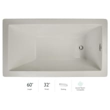 Elara Low Profile 60" x 32" Acrylic Soaking Bathtub for Drop-In Installations with Reversible Drain