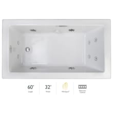 Elara Low Profile 60" x 32" Acrylic Whirlpool Bathtub for Drop-In Installations with Left Drain, Heater, and Basic Controls