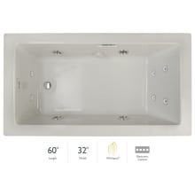 Elara Low Profile 60" x 32" Acrylic Whirlpool Bathtub for Drop-In Installations with Left Drain and Basic Controls
