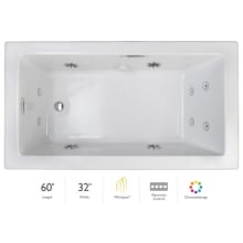 Elara Low Profile 60" x 32" Acrylic Whirlpool Bathtub for Drop-In Installations with Left Drain, Chromatherapy Lighting, Heater, and Luxury Controls