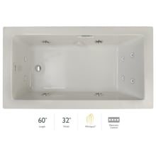 Elara Low Profile 60" x 32" Acrylic Whirlpool Bathtub for Drop-In Installations with Right Drain, Heater, and Basic Controls