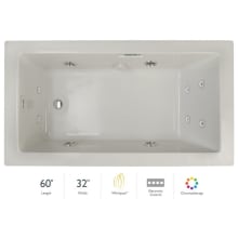 Elara Low Profile 60" x 32" Acrylic Whirlpool Bathtub for Drop-In Installations with Right Drain, Chromatherapy Lighting, Heater, and Luxury Controls