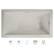 Elara Low Profile 60" x 36" Acrylic Air Bathtub for Drop-In Installations with Right Drain and Chromatherapy Lighting