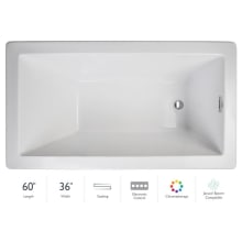 Elara Low Profile 60" x 36" Acrylic Soaking Bathtub for Drop-In Installations with Reversible Drain and Chromatherapy Lighting