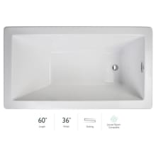 Elara Low Profile 60" x 36" Acrylic Soaking Bathtub for Drop-In Installations with Reversible Drain