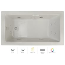 Elara Low Profile 66" Acrylic Whirlpool Bathtub for Drop-In Installations with Left Drain, Chromatherapy Lighting, Heater, and Luxury Controls