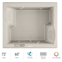 72" x 60" Fuzion Drop In Luxury Salon Spa Bathtub with 15 Jets, Luxury Controls, Chromatherapy, Heater, Center Drain and Right Pump - Integrated Drain Assembly Included