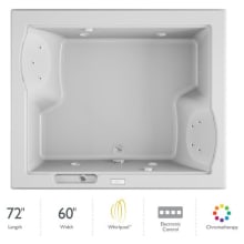 72" x 60" Fuzion Drop In Luxury Whirlpool Bathtub with 15 Jets, Luxury Controls, Chromatherapy, Heater, Center Drain and Right Pump - Integrated Drain Assembly Included