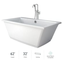 Fia 62" Free Standing Soaking Bathtub with NW55827 Tub Filler Faucet and Center Drain