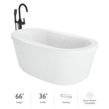 Inizio 66" Free Standing Acrylic Soaking Tub with Center Drain and Overflow - Includes Floor Mounted Tub Filler with Hand Shower