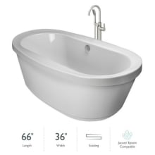Inizio 66" Free Standing Soaking Bathtub with NW50826 Tub Filler Faucet and Center Drain