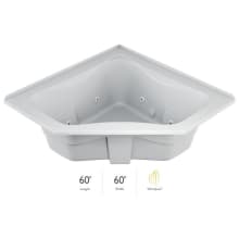60" x 60" Signature Corner Whirlpool Bathtub with 6 Jets, Air Controls, Tiling Flange, Center Drain and Right Pump