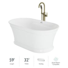 Lyndsay 59" Free Standing Acrylic Soaking Tub with Center Drain, Drain Assembly and Overflow - Includes Floor Mounted Tub Filler with Hand Shower