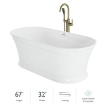 Lyndsay 67" Free Standing Acrylic Soaking Tub with Center Drain, Drain Assembly and Overflow - Includes Floor Mounted Tub Filler with Hand Shower
